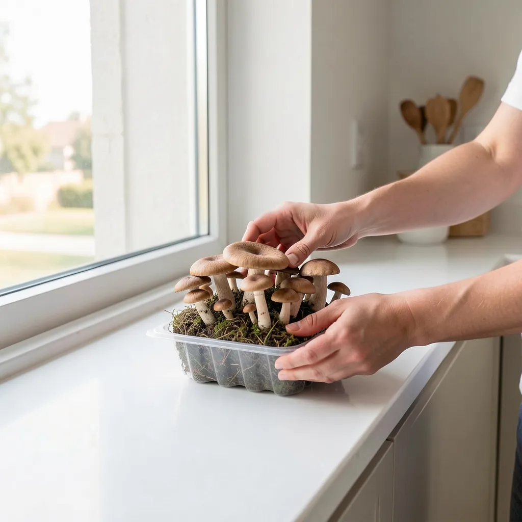 Mushroom cultivation setup in natural environment