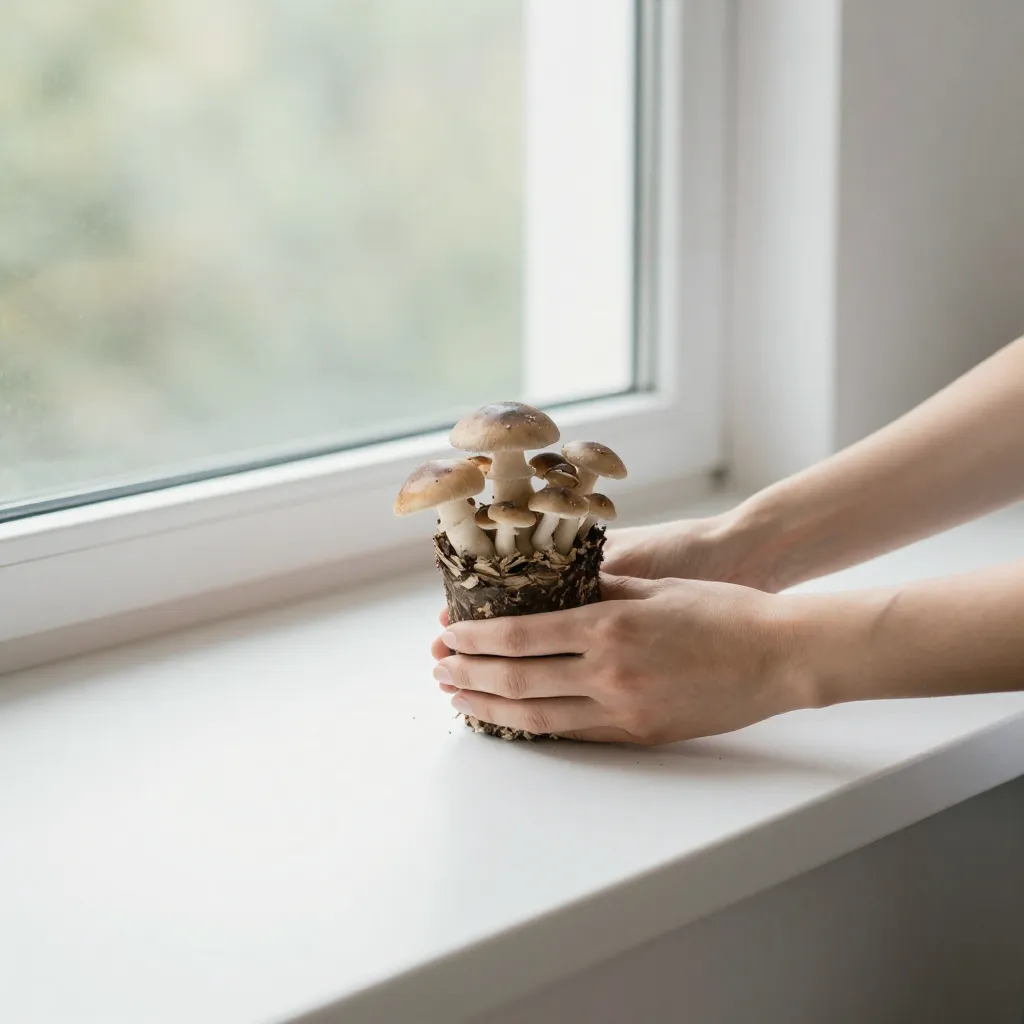 Oyster mushrooms in various growth stages